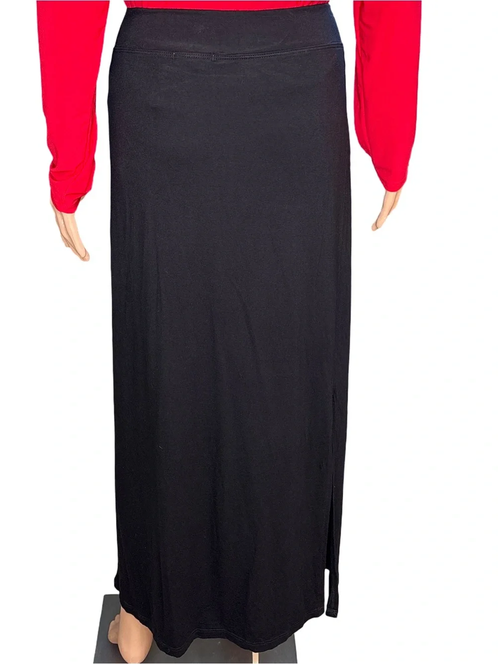 Sundry Black Midi Skirt with Side Slit Size 4 tag with 34” measurement waist